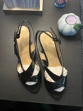 J.Renee Black Patent Crisscross Slingback Heels